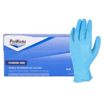box and sample of ProWorks powder-free, nitrile disposable gloves