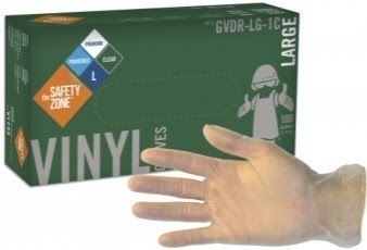 box of Safety Zone vinyl disposable gloves